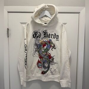 ED Hardy white Skull Graphic Print Long Sleeve Pullover Hoodie